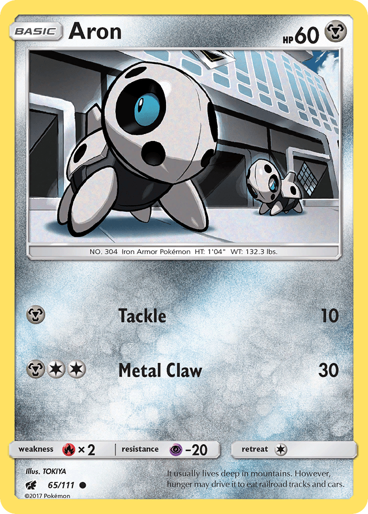 65, Common, Fire[×2], Metal, Normal, Psychic[-20], Reverse Holofoil, Sun & Moon: Crimson Invasion Aron (65/111) [Sun & Moon: Crimson Invasion] - Trading Card World