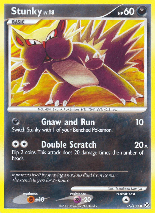 76, Common, Darkness, Diamond & Pearl: Stormfront, Fighting[+10], Normal, Psychic[-20], Reverse Holofoil Stunky (76/100) [Diamond & Pearl: Stormfront] - Trading Card World