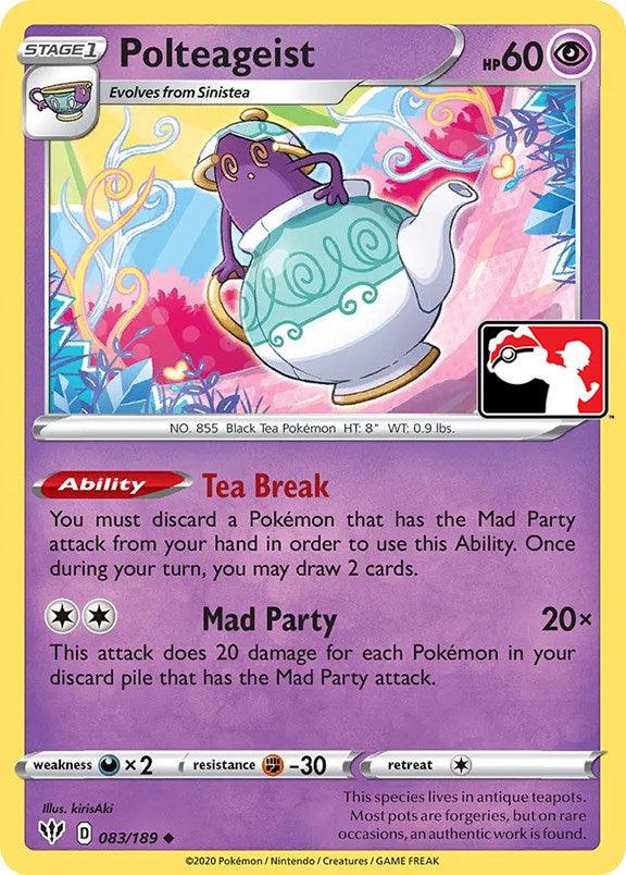 083, Darkness[×2], Fighting[-30], Holofoil, Normal, Prize Pack Series One, Psychic, Uncommon Polteageist (083/189) [Prize Pack Series One] - Trading Card World