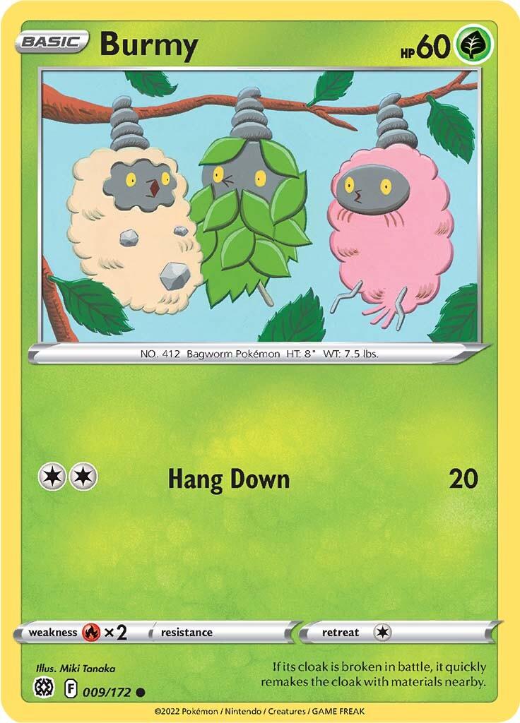 009, Common, Fire [x2], Grass, Normal, Reverse Holofoil, Sword & Shield: Brilliant Stars Burmy (009/172) [Sword & Shield: Brilliant Stars] - Trading Card World