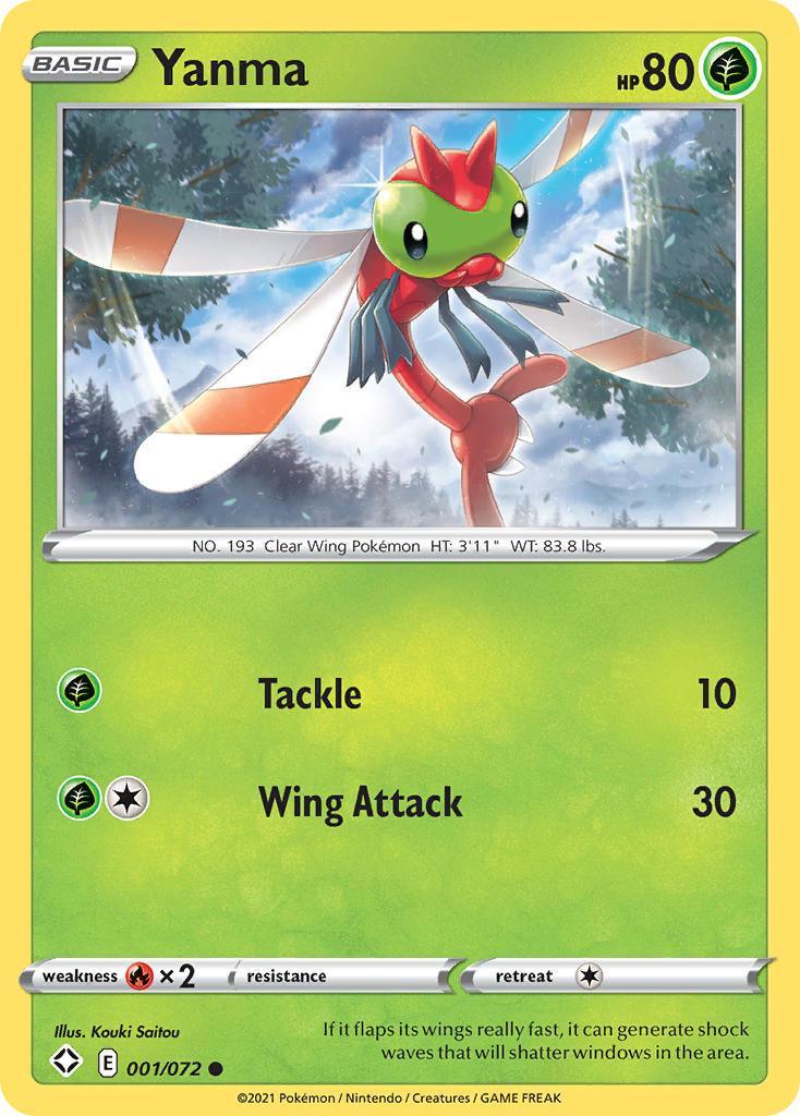 001, Common, Fire[×2], Grass, Normal, Reverse Holofoil, Sword & Shield: Shining Fates Yanma (001/072) [Sword & Shield: Shining Fates] - Trading Card World