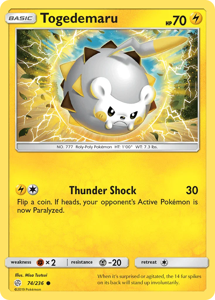 74, Common, Fighting[×2], Lightning, Metal[-20], Normal, Reverse Holofoil, Sun & Moon: Cosmic Eclipse Togedemaru (74/236) [Sun & Moon: Cosmic Eclipse] - Trading Card World