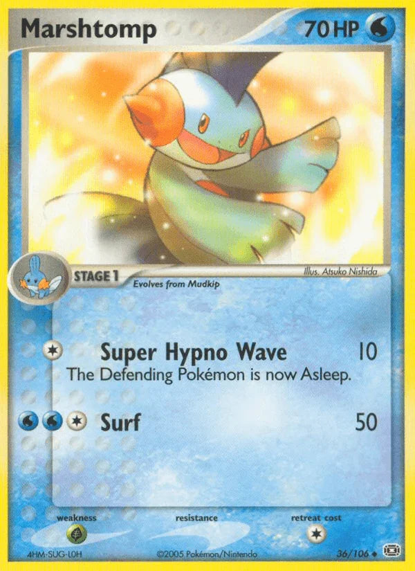 36, EX: Emerald, Grass[×2], Normal, Uncommon, Water Marshtomp (36/106) [EX: Emerald] - Trading Card World