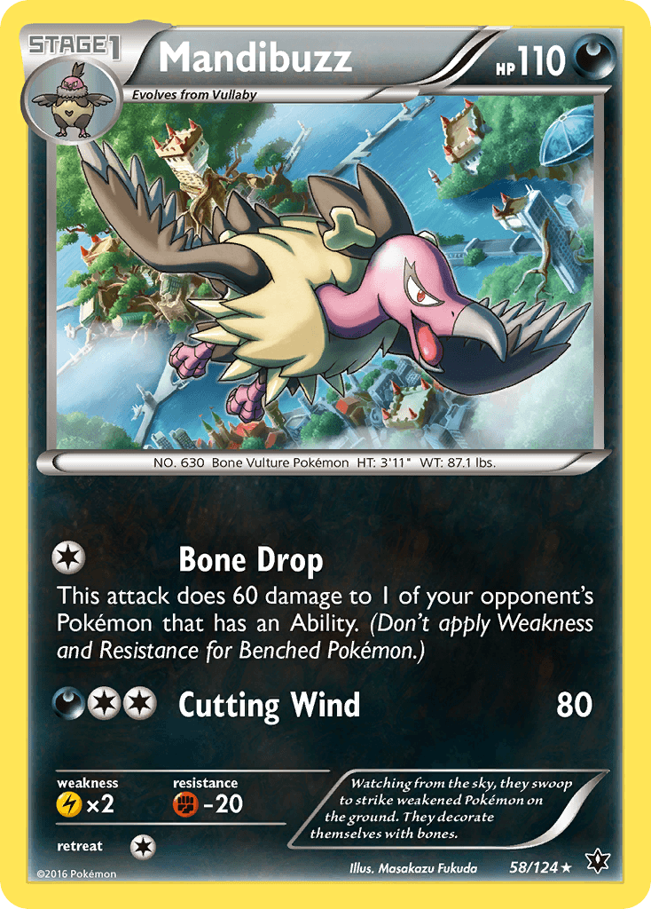 58, Darkness, Fighting[-20], Lightning[×2], Normal, Rare, Reverse Holofoil, XY: Fates Collide Mandibuzz (58/124) [XY: Fates Collide] - Trading Card World
