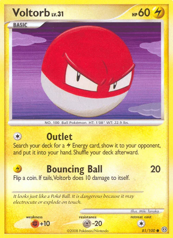 81, Common, Diamond & Pearl: Stormfront, Fighting[+10], Lightning, Metal[-20], Normal, Reverse Holofoil Voltorb (81/100) [Diamond & Pearl: Stormfront] - Trading Card World