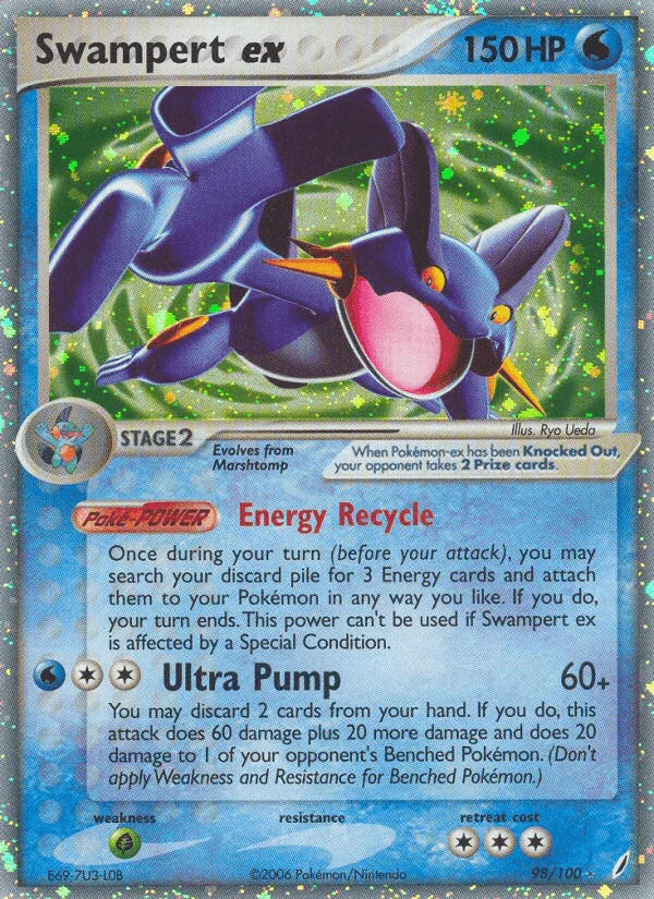 98, EX: Crystal Guardians, Grass[×2], Holofoil, Ultra Rare, Water Swampert ex (98/100) [EX: Crystal Guardians] - Trading Card World