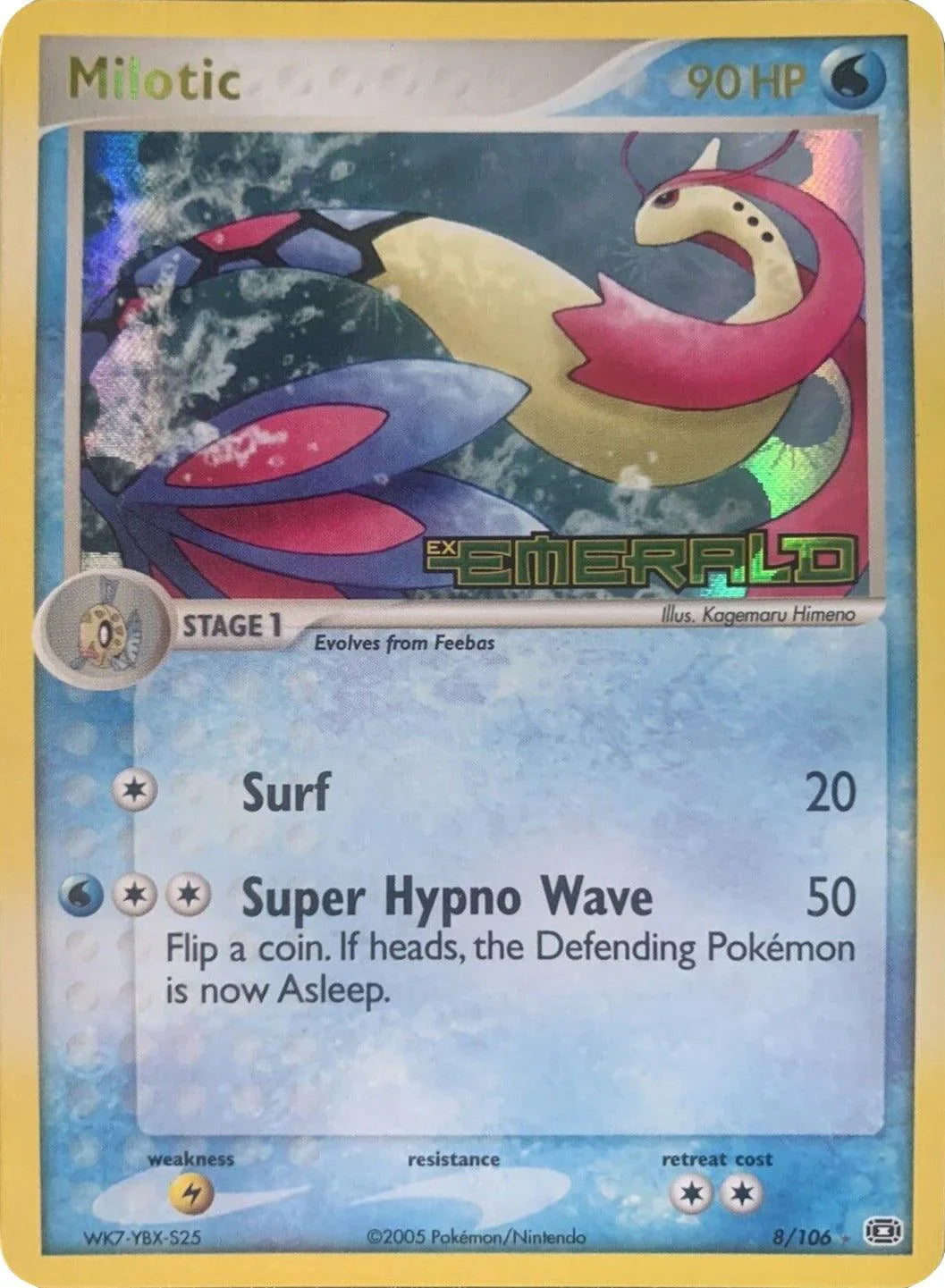 EX: Emerald, Holo Rare, Lightning[×2], Reverse Holofoil, Water Milotic (8/106) (Stamped) [EX: Emerald] - Trading Card World