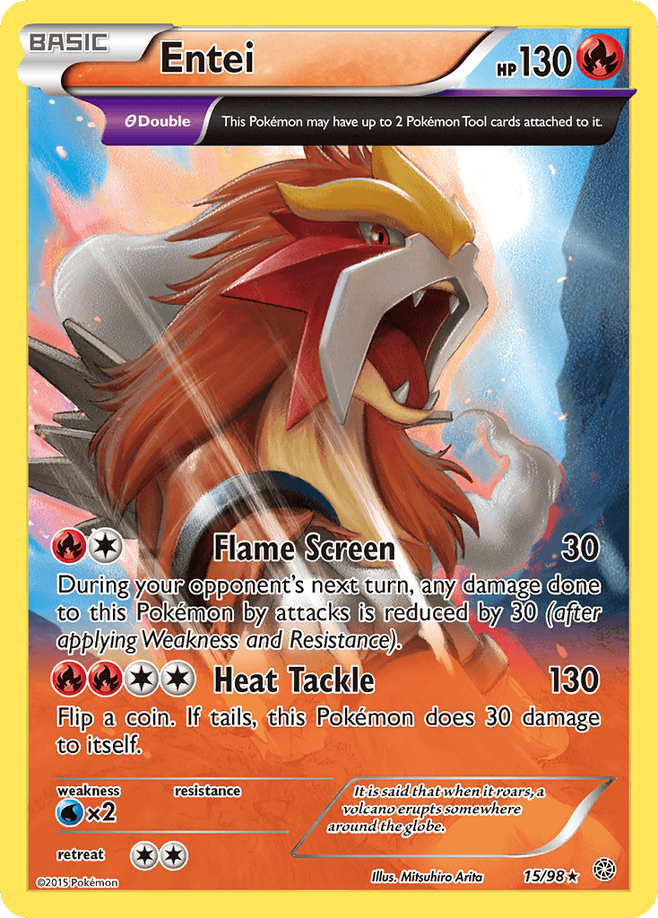 15, Fire, Holo Rare, Holofoil, Reverse Holofoil, Water[×2], XY: Ancient Origins Entei (15/98) [XY: Ancient Origins] - Trading Card World