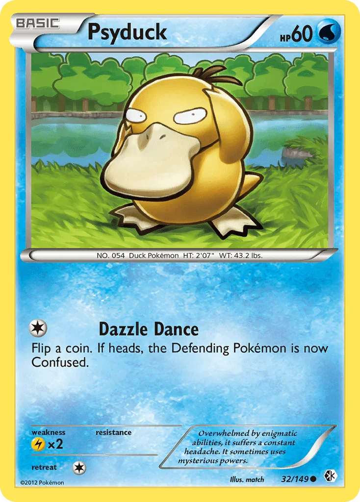 32, Black & White: Boundaries Crossed, Common, Lightning[×2], Normal, Reverse Holofoil, Water Psyduck (32/149) [Black & White: Boundaries Crossed] - Trading Card World