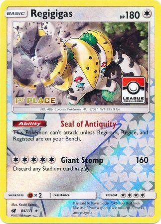 84, Colorless, Fighting[×2], Promo, Reverse Holofoil, Sun & Moon: Crimson Invasion Regigigas (84/111) (League Promo 1st Place) [Sun & Moon: Crimson Invasion] - Trading Card World