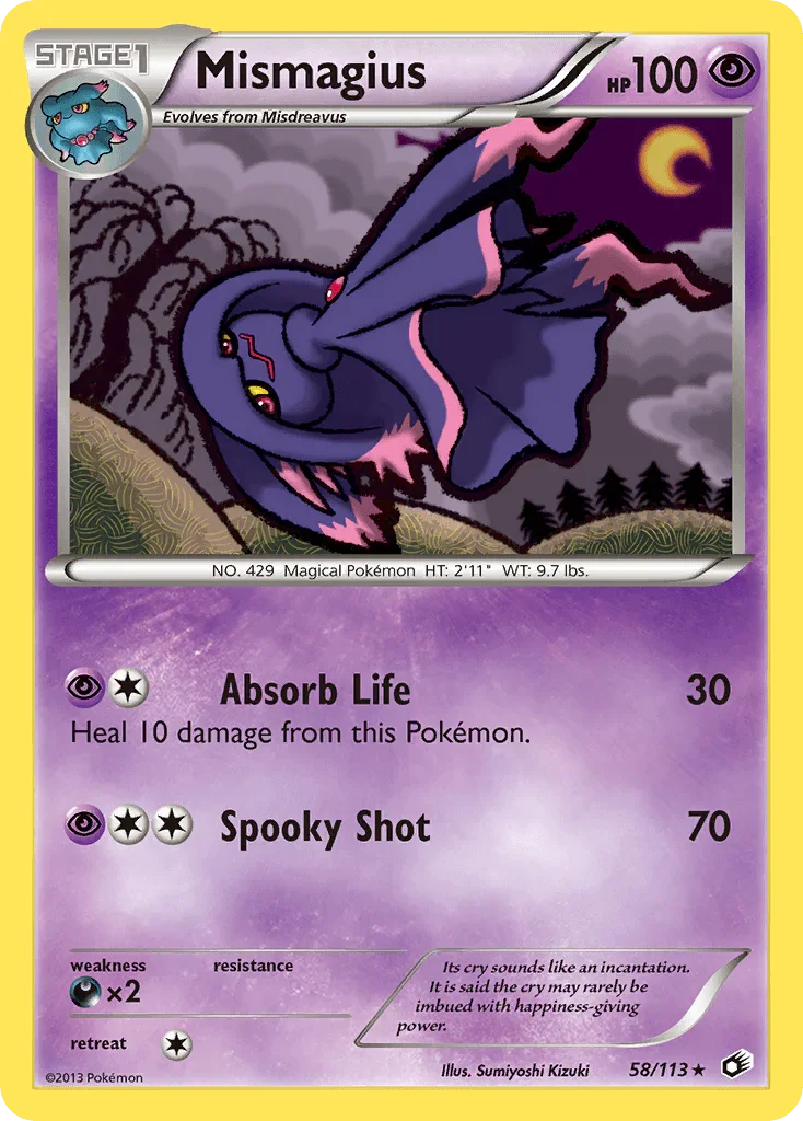 58, Black & White: Legendary Treasures, Darkness[×2], Normal, Psychic, Rare, Reverse Holofoil Mismagius (58/113) [Black & White: Legendary Treasures] - Trading Card World