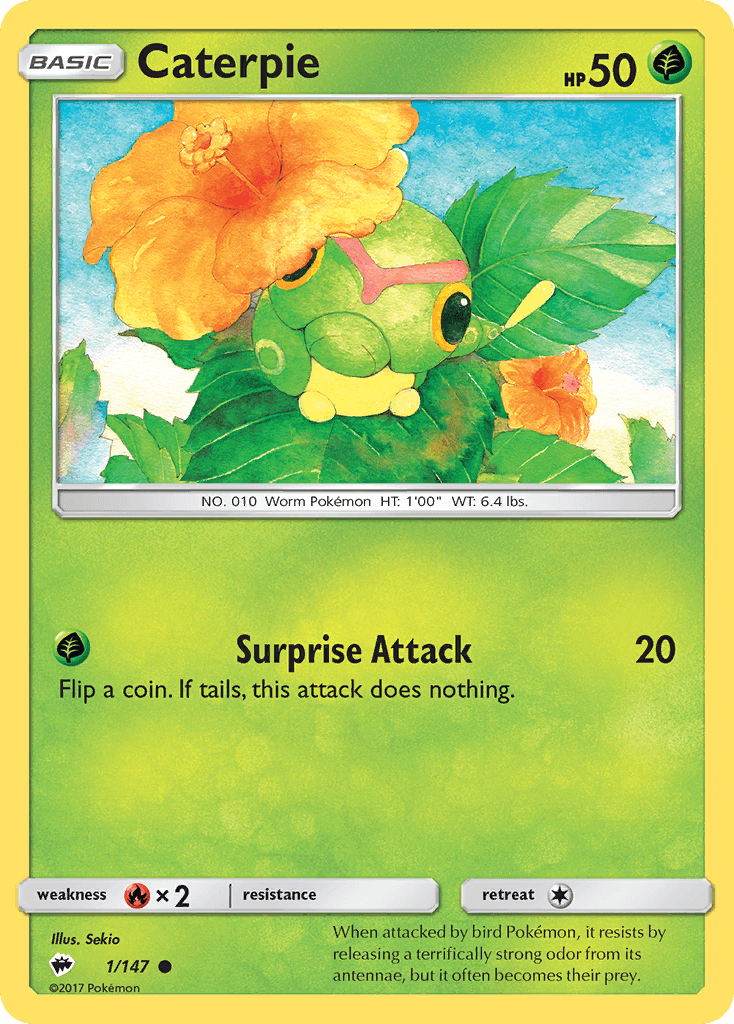 Common, Fire[×2], Grass, Normal, Reverse Holofoil, Sun & Moon: Burning Shadows Caterpie (1/147) [Sun & Moon: Burning Shadows] - Trading Card World