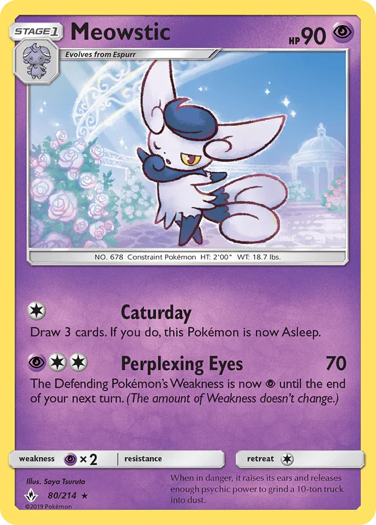 80, Normal, Psychic, Psychic[×2], Rare, Reverse Holofoil, Sun & Moon: Unbroken Bonds Meowstic (80/214) [Sun & Moon: Unbroken Bonds] - Trading Card World