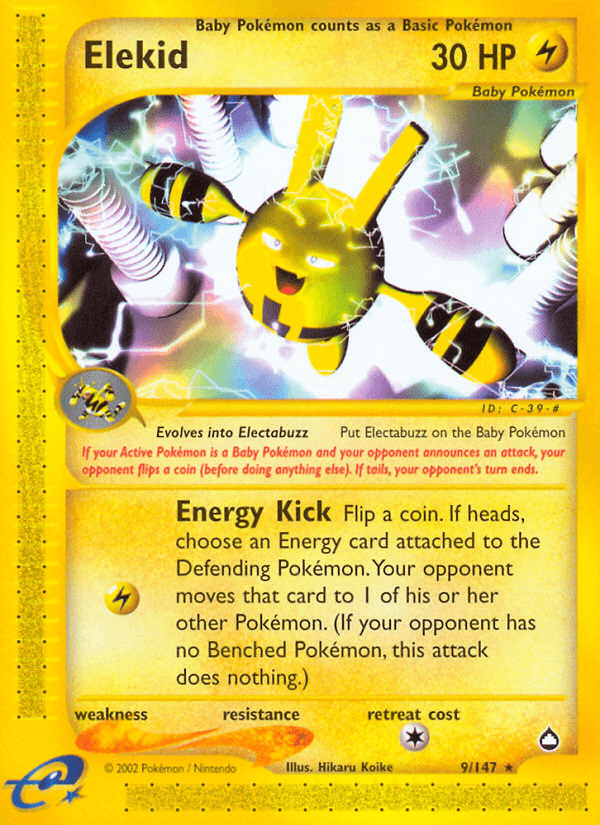 Aquapolis, Lightning, Normal, Rare, Reverse Holofoil Elekid (9/147) [Aquapolis] - Trading Card World