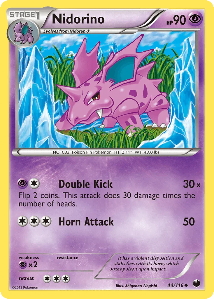 44, Black & White: Plasma Freeze, Normal, Psychic, Psychic[×2], Reverse Holofoil, Uncommon Nidorino (44/116) [Black & White: Plasma Freeze] - Trading Card World