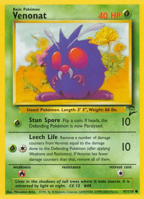 97, Base Set 2, Common, Fire[×2], Grass, Normal Venonat (97/130) [Base Set 2] - Trading Card World