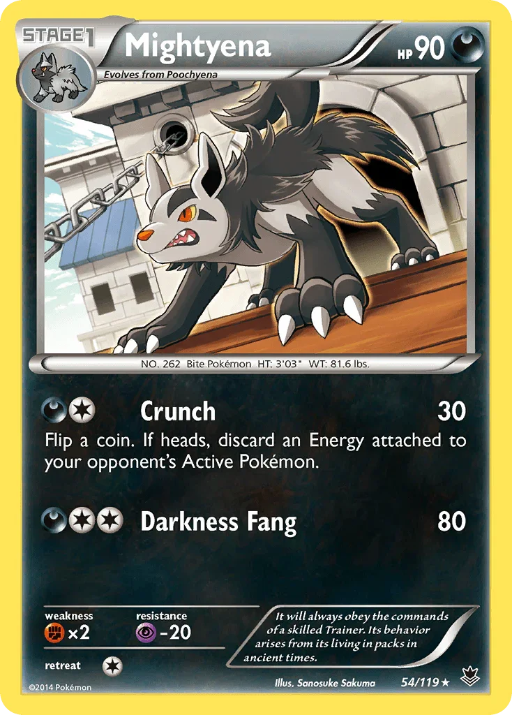 54, Darkness, Fighting[×2], Normal, Psychic[-20], Rare, Reverse Holofoil, XY: Phantom Forces Mightyena (54/119) [XY: Phantom Forces] - Trading Card World