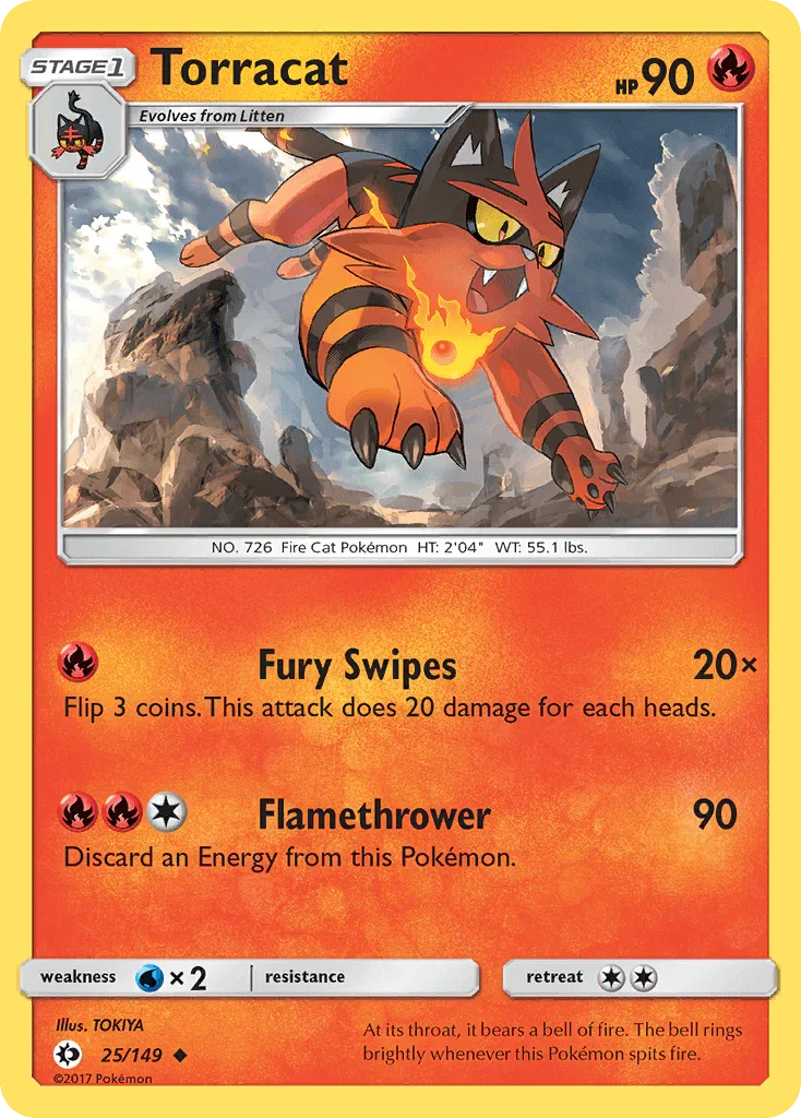 25, Fire, Normal, Reverse Holofoil, Sun & Moon: Base Set, Uncommon, Water[×2] Torracat (25/149) [Sun & Moon: Base Set] - Trading Card World