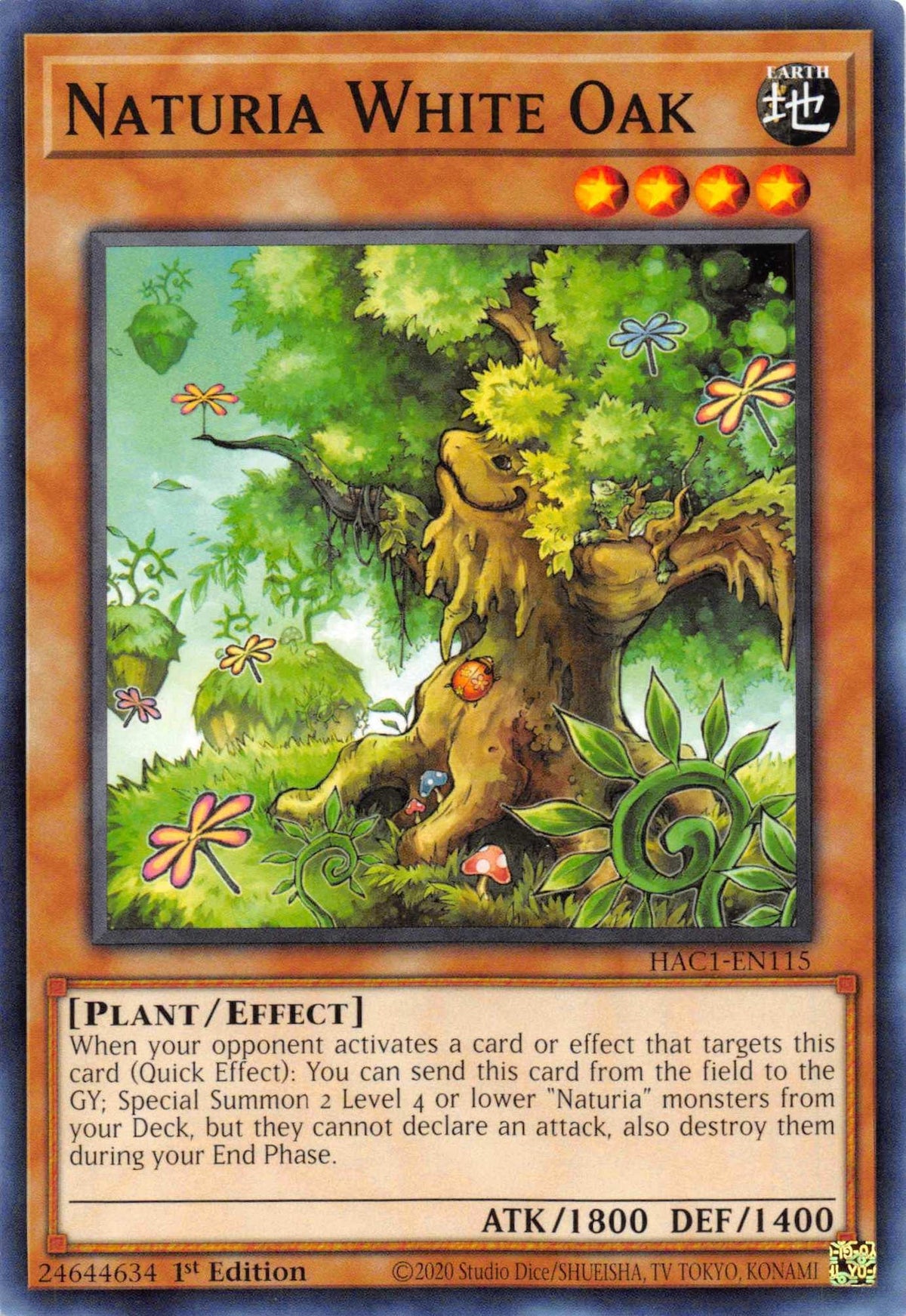1st Edition, Common, Earth, Effect Monster, Hidden Arsenal: Chapter 1, Plant Naturia White Oak [HAC1-EN115] Common - Trading Card World
