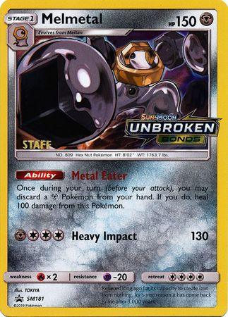 Fire[×2], Holofoil, Metal, Promo, Psychic[-20], Reverse Holofoil, SM181, Sun & Moon: Black Star Promos Melmetal (SM181) (Staff Prerelease Promo) [Sun & Moon: Black Star Promos] - Trading Card World