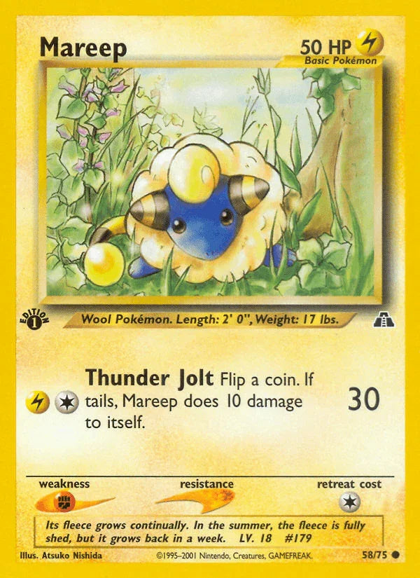 1st Edition Normal, 58, Common, Fighting[×2], Lightning, Neo Discovery 1st Edition Mareep (58/75) [Neo Discovery 1st Edition] - Trading Card World