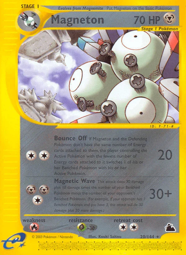 20, Fire[×2], Grass[-30], Metal, Normal, Rare, Reverse Holofoil, Skyridge Magneton (20/144) [Skyridge] - Trading Card World