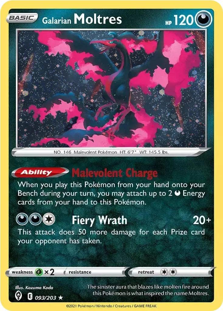 093, Darkness, Grass [x2], Holo Rare, Holofoil, Sword & Shield: Evolving Skies Galarian Moltres (093/203) (Cosmos Holo) [Sword & Shield: Evolving Skies] - Trading Card World