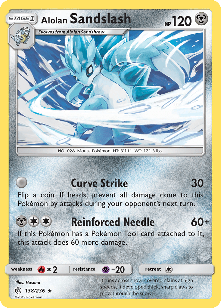 138, Fire[×2], Metal, Normal, Psychic[-20], Rare, Reverse Holofoil, Sun & Moon: Cosmic Eclipse Alolan Sandslash (138/236) [Sun & Moon: Cosmic Eclipse] - Trading Card World
