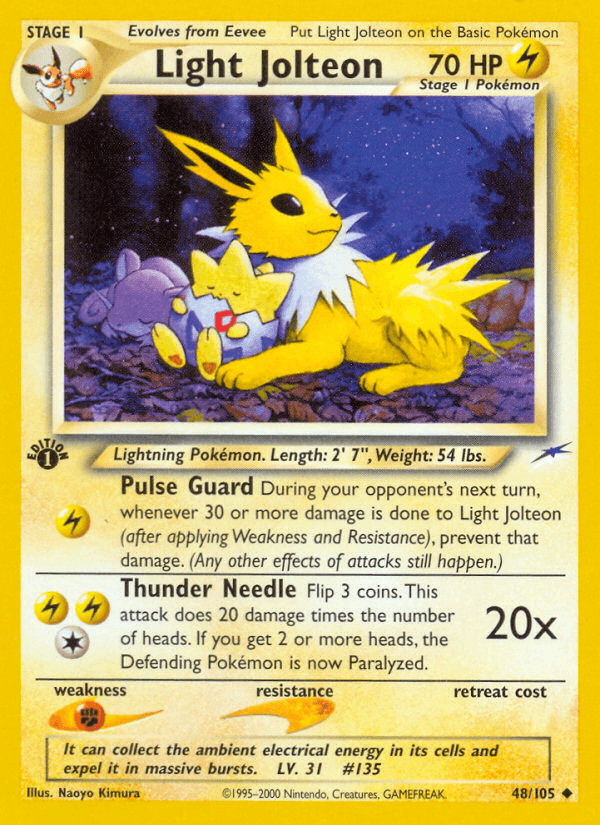 1st Edition Normal, 48, Fighting[×2], Lightning, Neo Destiny 1st Edition, Uncommon Light Jolteon (48/105) [Neo Destiny 1st Edition] - Trading Card World