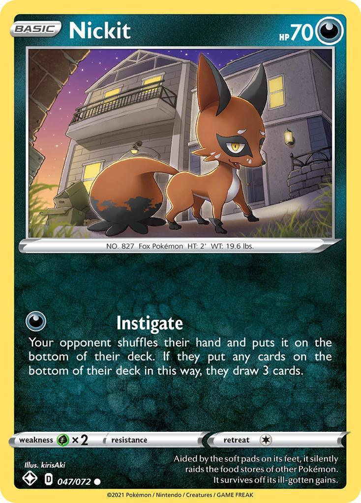 047, Common, Darkness, Grass[×2], Normal, Reverse Holofoil, Sword & Shield: Shining Fates Nickit (047/072) [Sword & Shield: Shining Fates] - Trading Card World