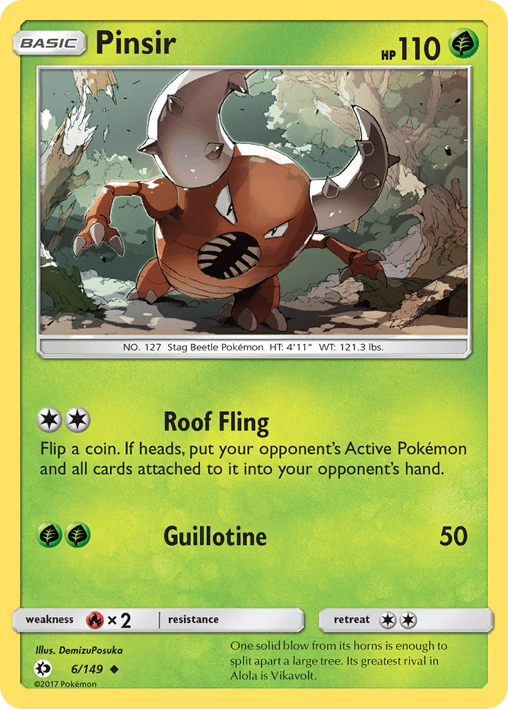 Fire[×2], Grass, Normal, Reverse Holofoil, Sun & Moon: Base Set, Uncommon Pinsir (6/149) [Sun & Moon: Base Set] - Trading Card World