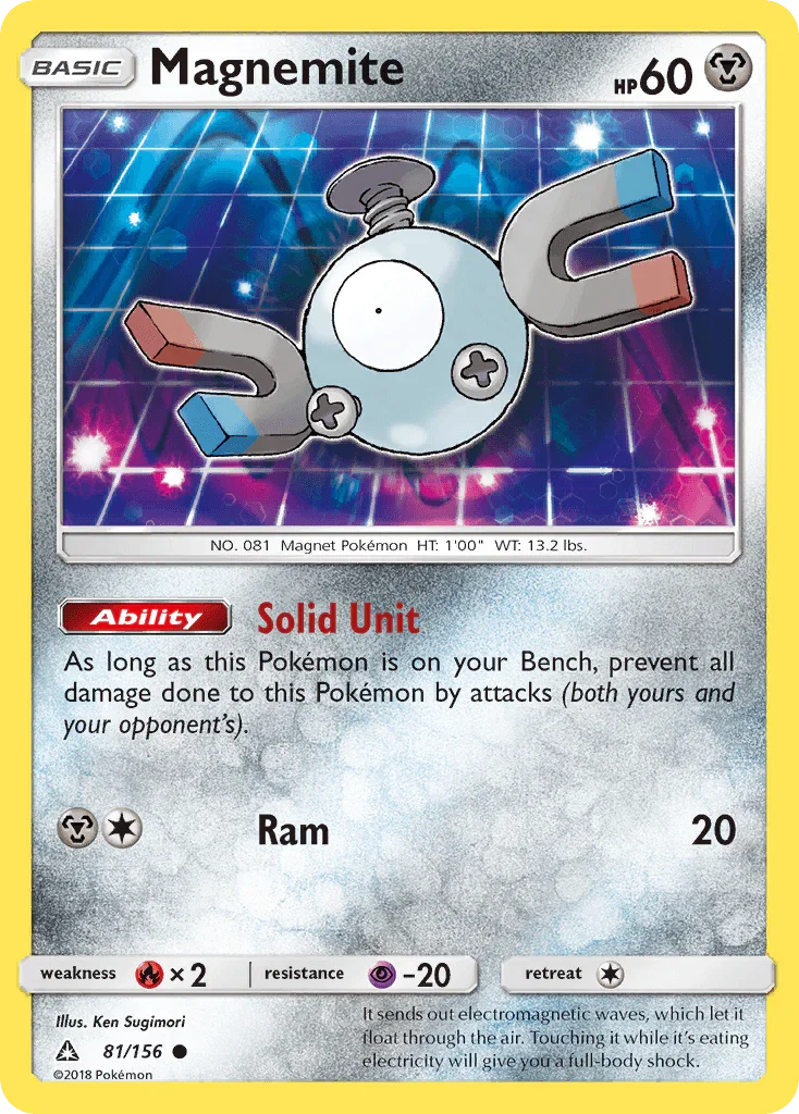 81, Common, Fire[×2], Metal, Normal, Psychic[-20], Reverse Holofoil, Sun & Moon: Ultra Prism Magnemite (81/156) [Sun & Moon: Ultra Prism] - Trading Card World