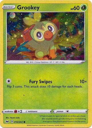 010, Common, Fire[×2], Grass, Holofoil, Sword & Shield: Base Set Grookey (010/202) (Cosmos Holo) [Sword & Shield: Base Set] - Trading Card World