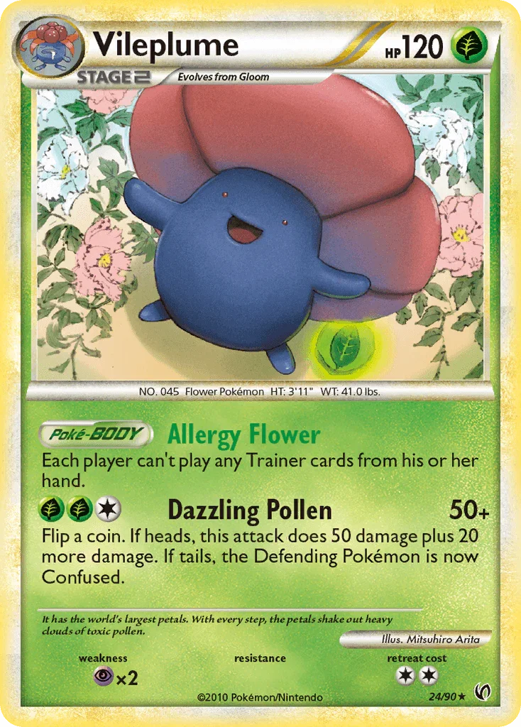 24, Grass, HeartGold & SoulSilver: Undaunted, Normal, Psychic[×2], Rare, Reverse Holofoil Vileplume (24/90) [HeartGold & SoulSilver: Undaunted] - Trading Card World