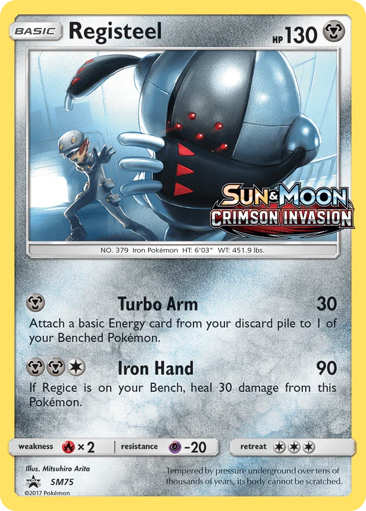 Black Star Promo, Fire[×2], Holofoil, Metal, Psychic[-20], SM75, Sun & Moon: Black Star Promos Registeel (SM75) [Sun & Moon: Black Star Promos] - Trading Card World