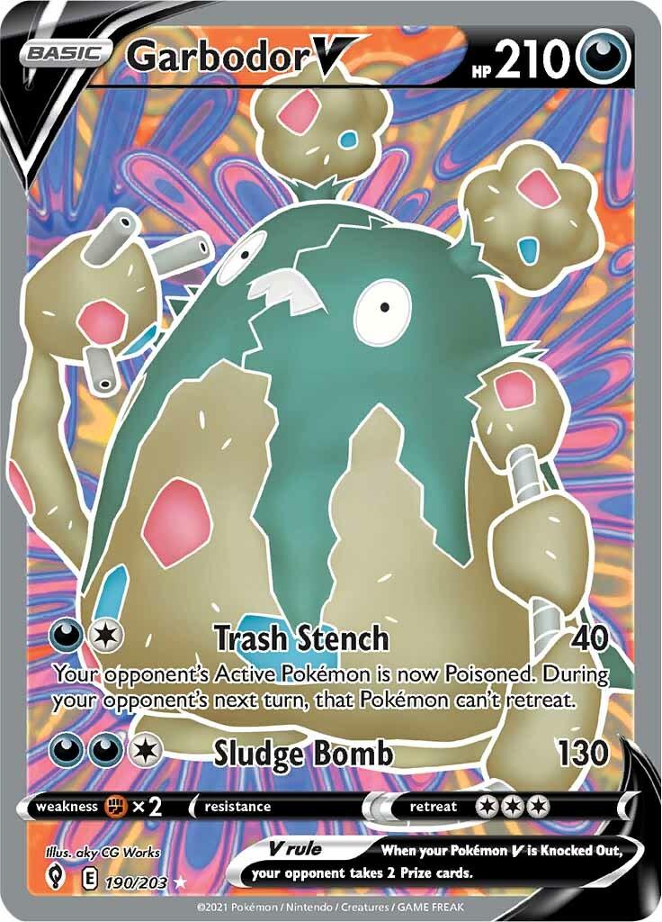 190, Darkness, Fighting [x2], Holofoil, Sword & Shield: Evolving Skies, Ultra Rare Garbodor V (190/203) [Sword & Shield: Evolving Skies] - Trading Card World