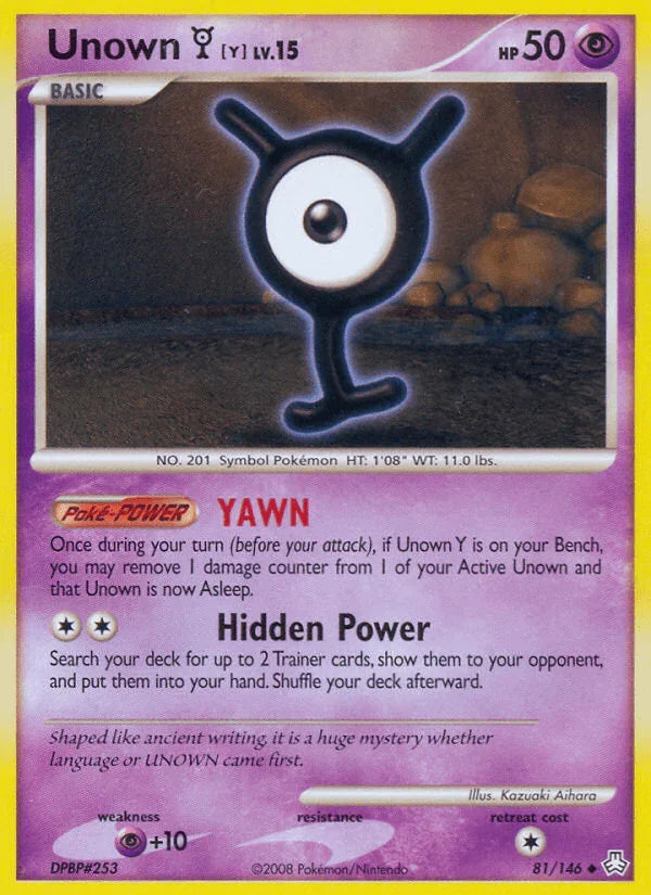 81, Diamond & Pearl: Legends Awakened, Normal, Psychic, Psychic[+10], Reverse Holofoil, Uncommon Unown Y (81/146) [Diamond & Pearl: Legends Awakened] - Trading Card World