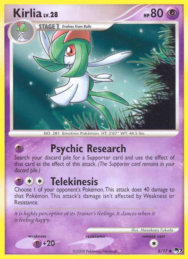 Holofoil, Normal, POP Series 7, Psychic, Psychic[+20], Uncommon Kirlia (8/17) [POP Series 7] - Trading Card World
