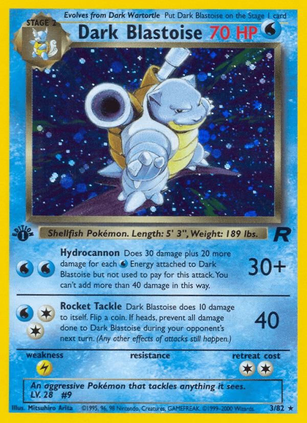 1st Edition Holofoil, Holo Rare, Lightning[×2], Team Rocket 1st Edition, Water Dark Blastoise (3/82) [Team Rocket 1st Edition] - Trading Card World
