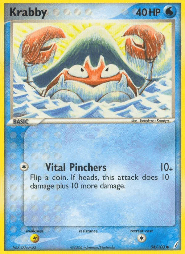 54, Common, EX: Crystal Guardians, Lightning[×2], Normal, Water Krabby (54/100) [EX: Crystal Guardians] - Trading Card World