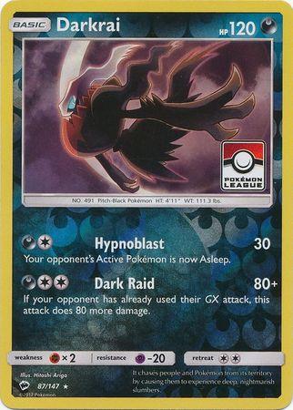 87, Darkness, Fighting[×2], Promo, Psychic[-20], Reverse Holofoil, Sun & Moon: Burning Shadows Darkrai (87/147) (League Promo) [Sun & Moon: Burning Shadows] - Trading Card World