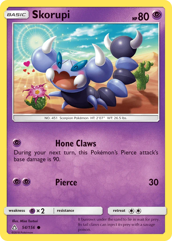 54, Common, Normal, Psychic, Psychic[×2], Reverse Holofoil, Sun & Moon: Ultra Prism Skorupi (54/156) [Sun & Moon: Ultra Prism] - Trading Card World