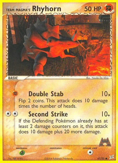 67, Common, EX: Team Magma vs Team Aqua, Fighting, Grass[×2], Normal, Reverse Holofoil Team Magma's Rhyhorn (67/95) [EX: Team Magma vs Team Aqua] - Trading Card World