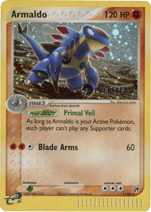 EX: Sandstorm, Fighting, Grass[×2], Holo Rare, Holofoil Armaldo (1/100) (Prerelease Promo) [EX: Sandstorm] - Trading Card World