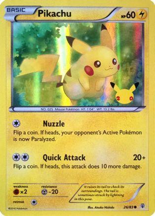 26, Common, Fighting[×2], Holofoil, Lightning, Metal[-20], XY: Generations Pikachu (26/83) (20th Anniversary) [XY: Generations] - Trading Card World