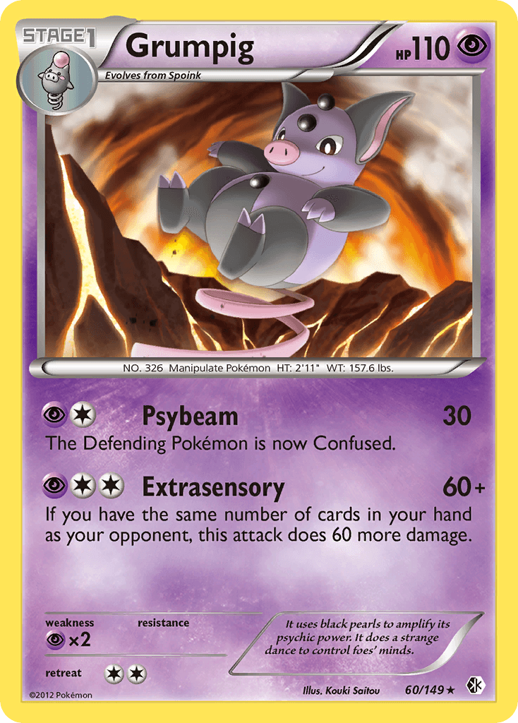 60, Black & White: Boundaries Crossed, Normal, Psychic, Psychic[×2], Rare, Reverse Holofoil Grumpig (60/149) [Black & White: Boundaries Crossed] - Trading Card World