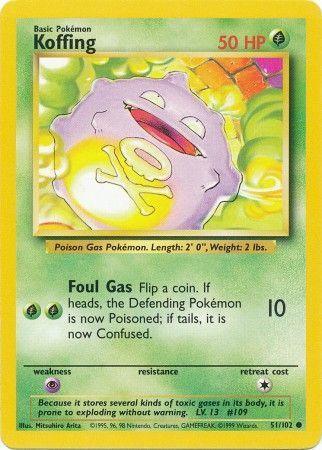 51, Base Set Unlimited, Common, Grass, Normal, Psychic[×2] Koffing (51/102) [Base Set Unlimited] - Trading Card World