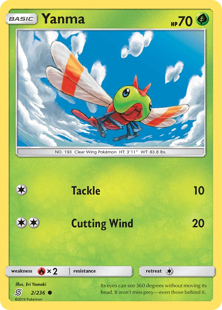 Common, Fire[×2], Grass, Normal, Reverse Holofoil, Sun & Moon: Unified Minds Yanma (2/236) [Sun & Moon: Unified Minds] - Trading Card World