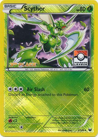 Black & White: Dark Explorers, Fire[×2], Grass, Holofoil, Promo, Reverse Holofoil Scyther (4/108) (League Promo 3rd Place) [Black & White: Dark Explorers] - Trading Card World