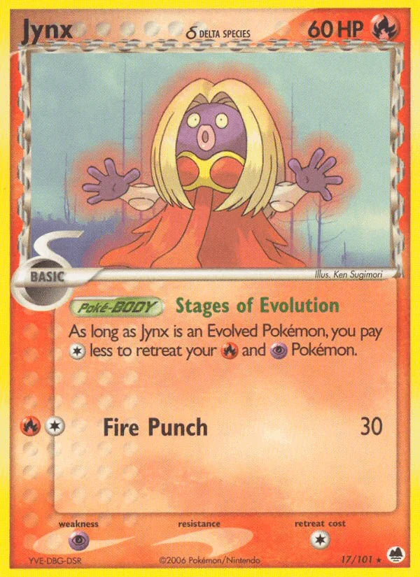 17, EX: Dragon Frontiers, Fire, Normal, Psychic[×2], Rare Jynx (17/101) (Delta Species) [EX: Dragon Frontiers] - Trading Card World